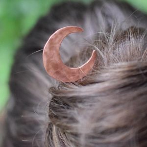 Copper moon hair pin. copper hair jewelry, copper crescent moon hair stick
